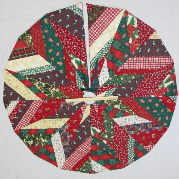Handmade Quilted Christmas Tree Skirt 41" Star Patchwork Nostalgic Heirloom - Picture 2 of 8